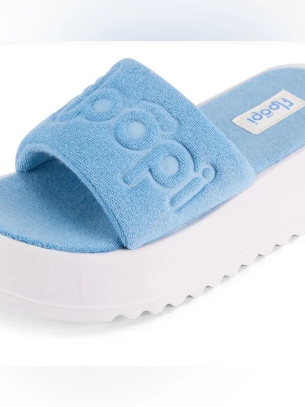 FLOOPI Light Blue Terry Wedge Slide Sandals 7
